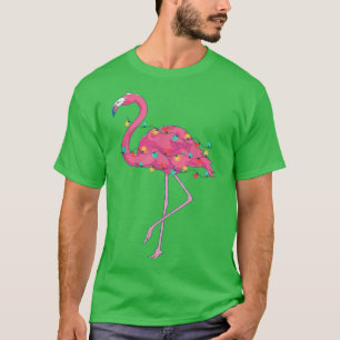 Camiseta Engraçado Xmas Luzes Rosa Flamingo Tropical Natal