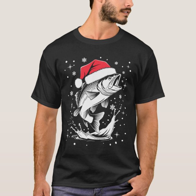 Camiseta Engraçado Xmas Santa Hat Pesca Natal (Frente)