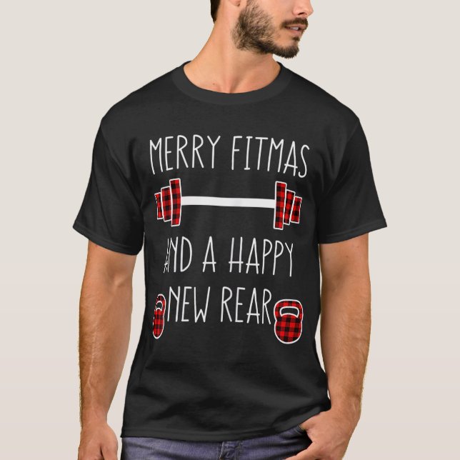 Camiseta Engraçado Xmas Workout, presente Feliz Fitmas e um (Frente)