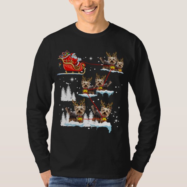 Camiseta Engraçado Yorkie natal Papais noeis Pajama Reindee (Frente)