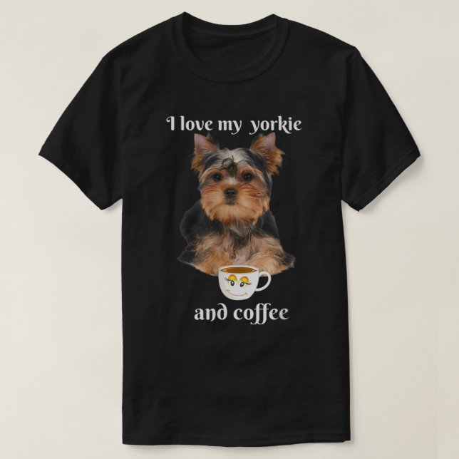 Camiseta Engraçado Yorkie T shirt Eu adoro a minha yorkie e (Frente do Design)