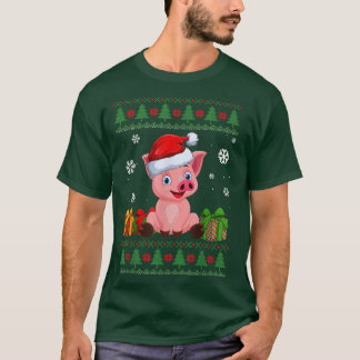 Camiseta Engraçados amantes de Porcos Cachorros Santa Hat F