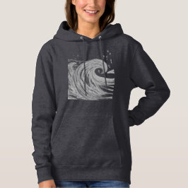 Camiseta Enorme onda do oceano preta e branca desenhada à m