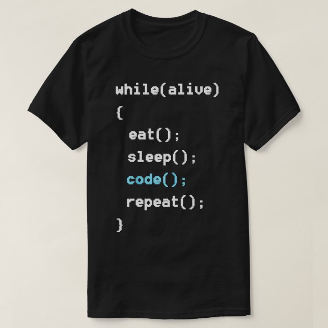 Camiseta Enquanto estiver vivo, repita a programação do cód (Frente do Design)