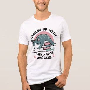 Camiseta Enrolados com um Livro e um Gato - Leitura de Gato