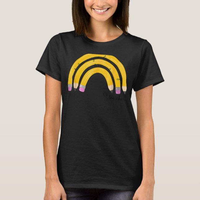 Camiseta Ensinar Amor Inspira Arco-Íris Lápis Professora De (Frente)