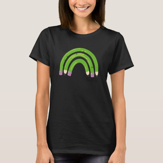 Camiseta Ensinar Amor Inspira Arco-Íris Lápis Professora De (Frente)