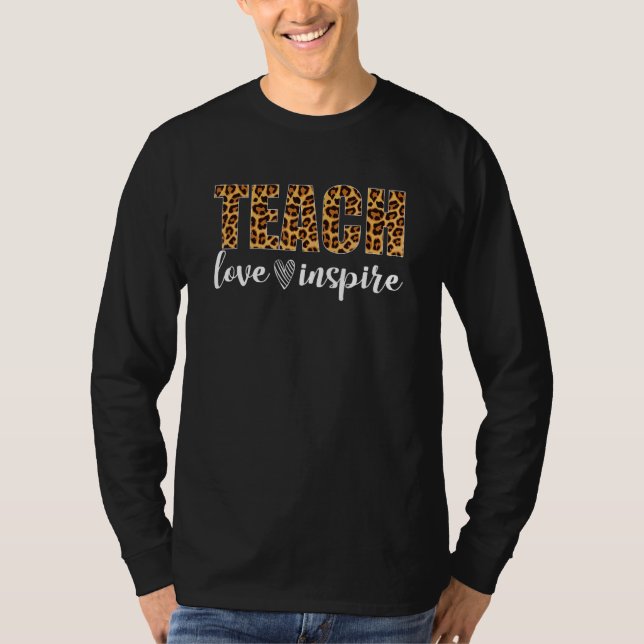 Camiseta Ensinar Amor Inspire Leopard Imprimir Professor Pr (Frente)