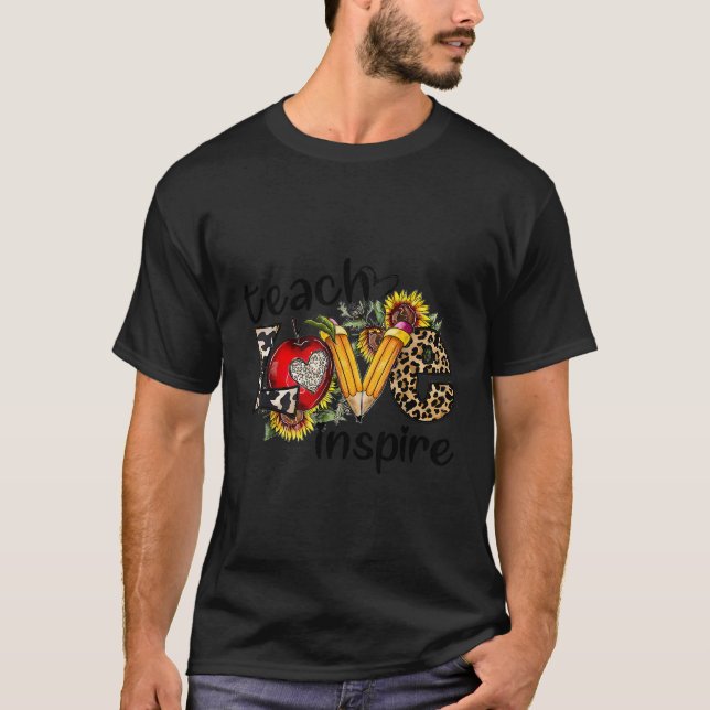 Camiseta Ensinar Amor Inspire Leopard Sunflower Professora  (Frente)