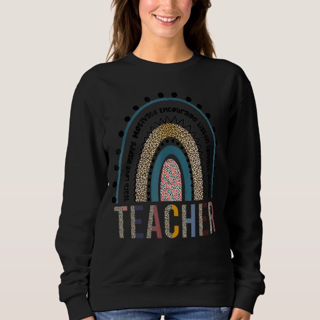 Camiseta Ensinar Amor Inspire Lepard Boho Rainbow Teach (Frente)