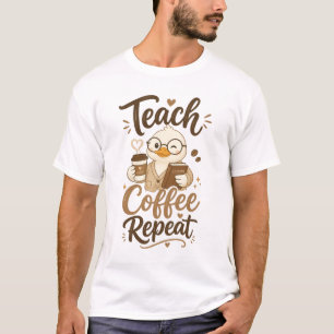 Camiseta Ensine Café Repita Desenho de Pato Fofo