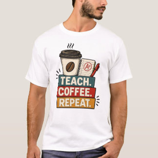 Camiseta Ensine Café Repita Professor Retro Volta às Aulas