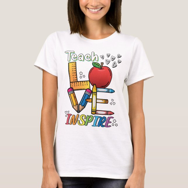 Camiseta Ensino, Amor, Inspira. Design de estilo de profess (Frente)