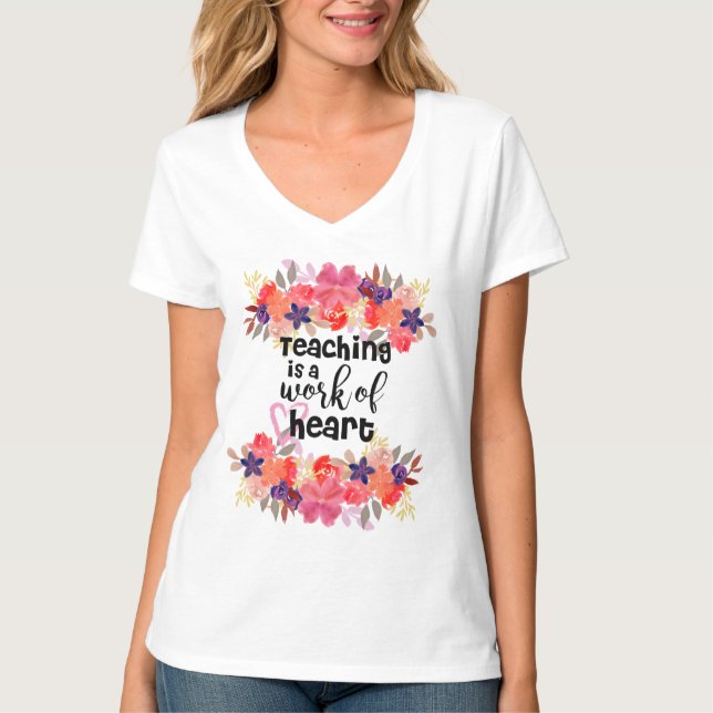 Camiseta Ensino É Uma Obra De Arte - Aquarela Floral (Frente)