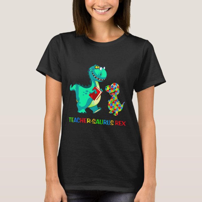 Camiseta Ensino Especial do Teachersaurus Rex Dinosaur Auti (Frente)