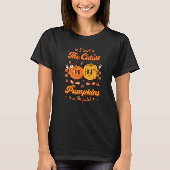 Camiseta Ensino Os Pumpkins Mais Bonitos No Patch Retro Tea (Frente)
