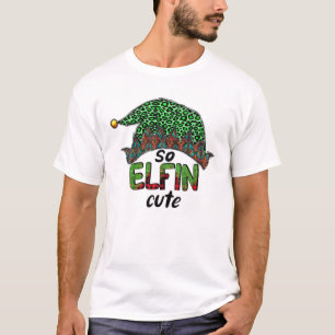 Camiseta Então Elfin Bonito Feliz Natal Elf Green Leopardo
