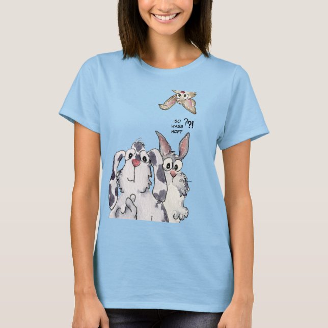 Camiseta Então, Foi Salto? 3 Coelhos de desenho personaliza (Frente)