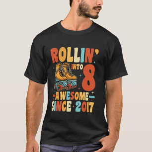 Camiseta Entrando aos 8 Aniversário Garoto Garota Retro Pat