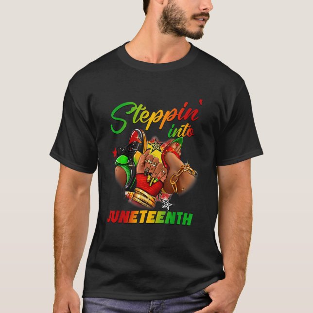 Camiseta Entrando no juneteenth Afro Mulher Meninas Negras  (Frente)