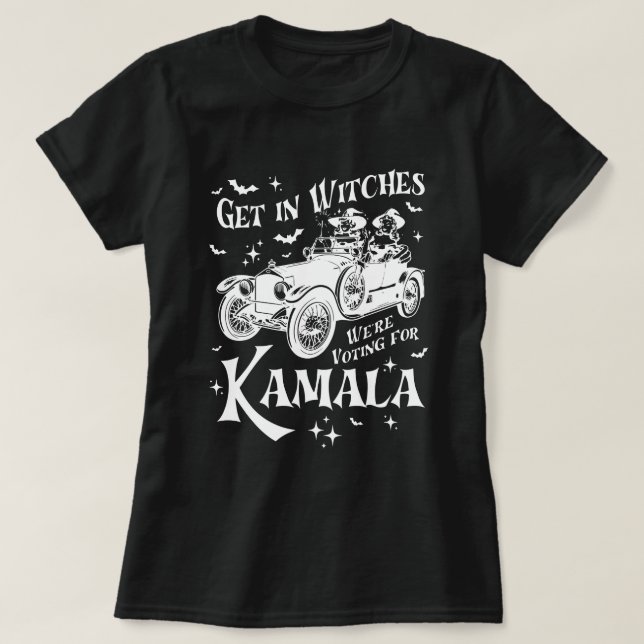 Camiseta Entrar em bruxas que estamos votando no Kamala2 (Frente do Design)