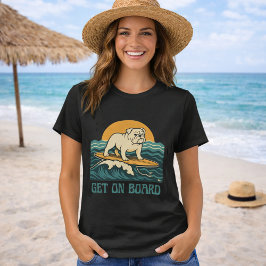 Camiseta Entre no Quadro Cachorro Surfista Gráfico Retro Bu