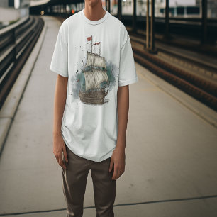 Camiseta Entrega Desenhada À Mão Na Onda De Arco No Plano
