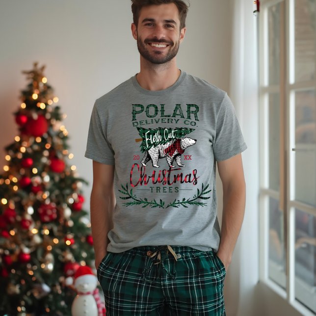 Camiseta Entrega Polar Rústica Cofresca Árvores de Natal Co (Rustic Polar Delivery Co Fresh Cut Christmas Trees Tri-Blend Shirt)