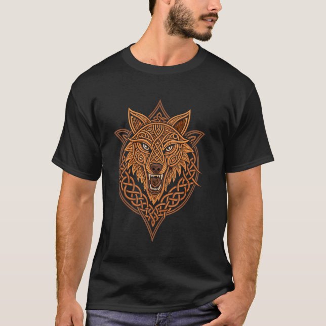 Camiseta Entrelaçamento Celta Fenrir - Lobo Nórdico - Odin  (Frente)