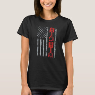 Camiseta Entusiasta de Carros Bandeira Americana Pistão Car