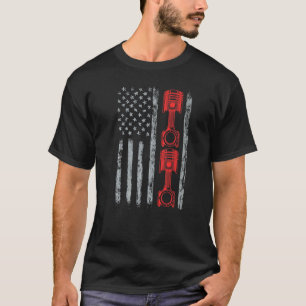 Camiseta Entusiasta de Carros Bandeira Americana Pistão Car