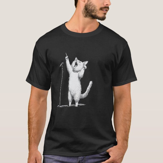 Camiseta Entusiasta do Microfone do Gato Cantante (Frente)