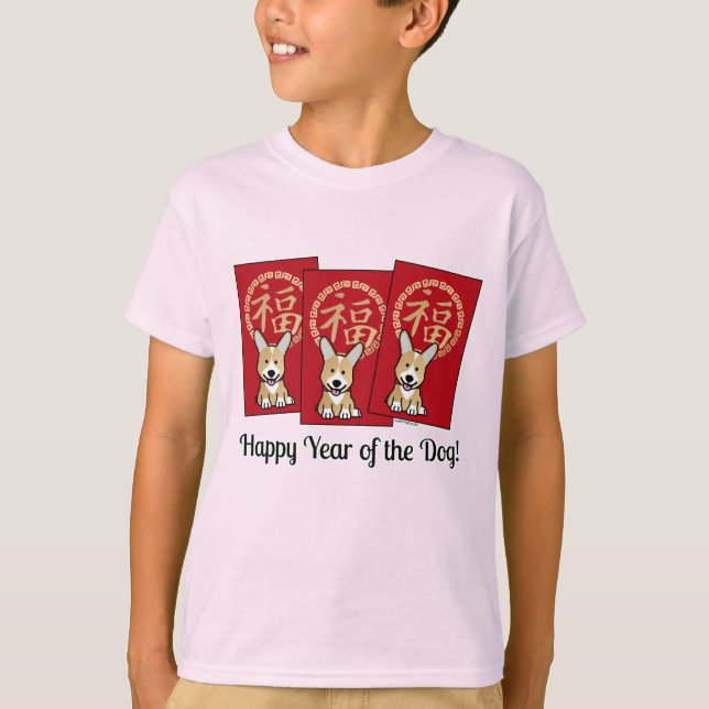 Camiseta Envelope Vermelho Chinês - Ano Sortudo do Corgi (Frente)