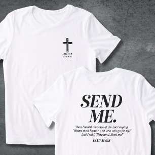 Camiseta Envie-me Isaías 6:8 Nome da Igreja Outreach Cristi