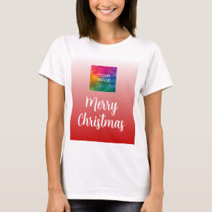 Camiseta Envie Sua Foto ou Logotipo Mulheres Feliz Natal