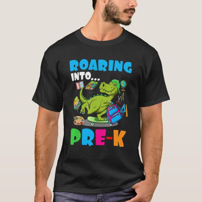 Camiseta Envolvendo Crianças Pré K Dinossauros De Volta À E (Frente)