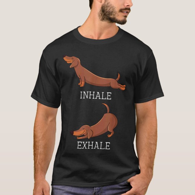 Camiseta Enxertado Enxertado Engraçado Cão Yoga Inalar Exal (Frente)