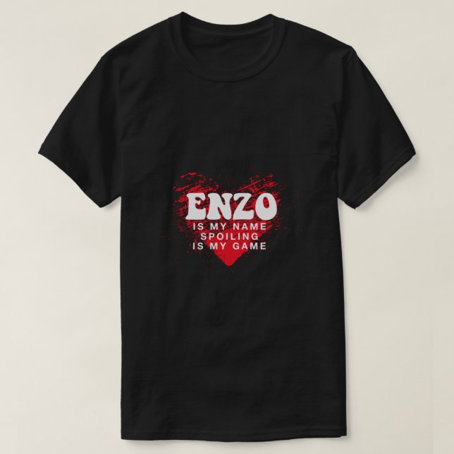 Camiseta Enzo é o meu nome Enny Primeiro nome Encantado Hum (Frente do Design)