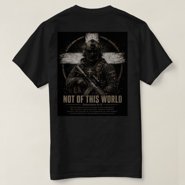 Camiseta Ephesians 6:12 Guerreiro (Verso do Design)
