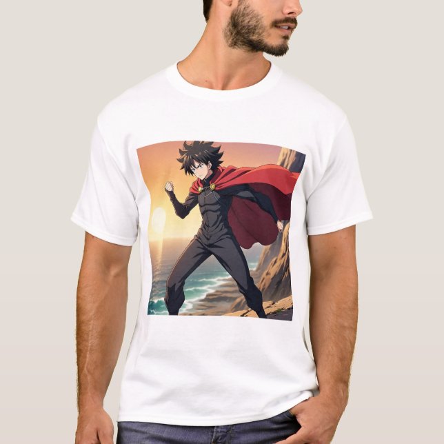 Camiseta Epic Anime Hero at Sunset – Powerful Warrior with  (Frente)