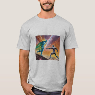 Camiseta Epic Clash: Surfista de Prata Escura vs. Homem de