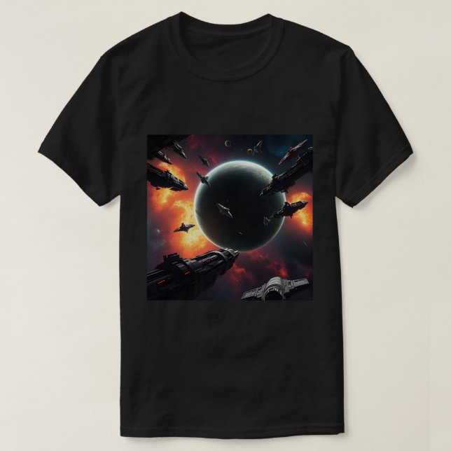 CAMISETA EPIC COSMIC SHIP, INTERSTELLAR THRUSTERS VOYAGE (Frente do Design)