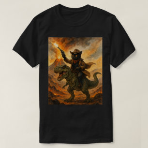 Camiseta Épico Gato Caubói Montando Dinossauro – Aquarela O
