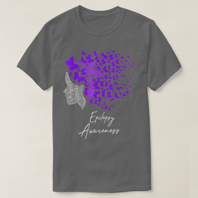 Camiseta Epilepsia Sensibilização Borboletas Púrpuras (Frente do Design)