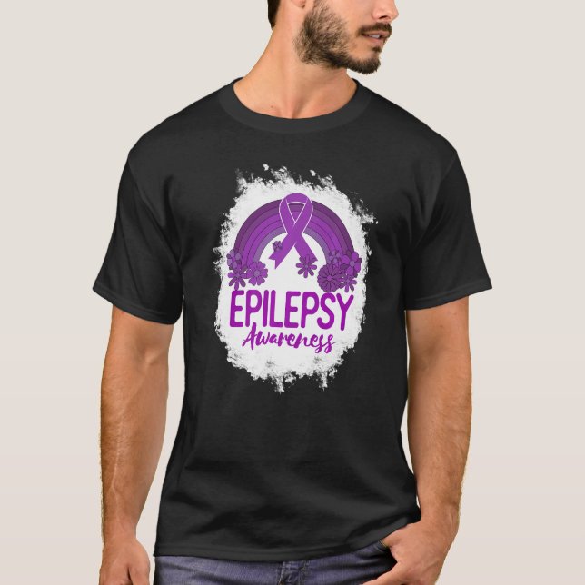 Camiseta Epilepsy Awareness Bleached Rainbow Purple Ribbon  (Frente)