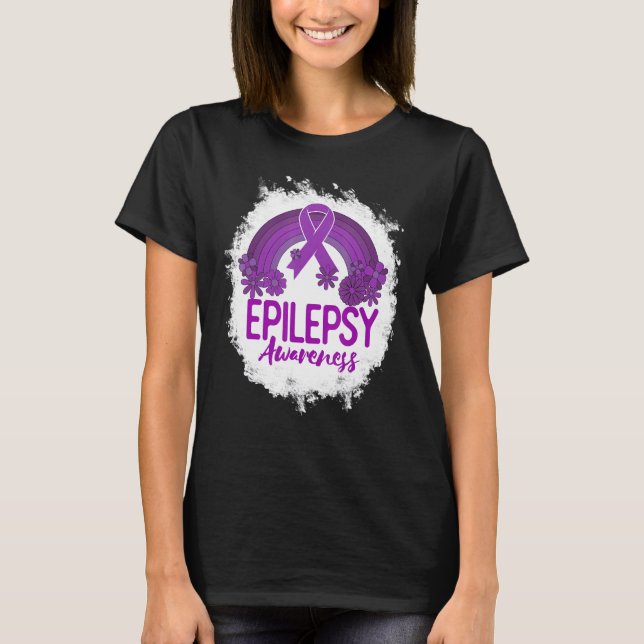 Camiseta Epilepsy Awareness Bleached Rainbow Purple Ribbon (Frente)