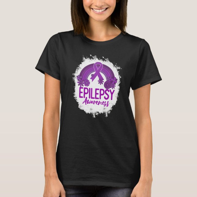 Camiseta Epilepsy Awareness Bleached Rainbow Purple Ribbon  (Frente)