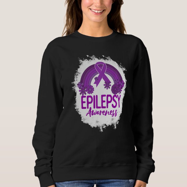 Camiseta Epilepsy Awareness Bleached Rainbow Purple Ribbon  (Frente)