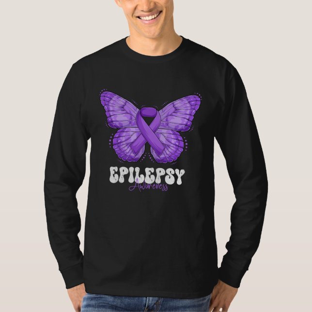 Camiseta Epilepsy Awareness Month Purple Ribbon Butterfly (Frente)