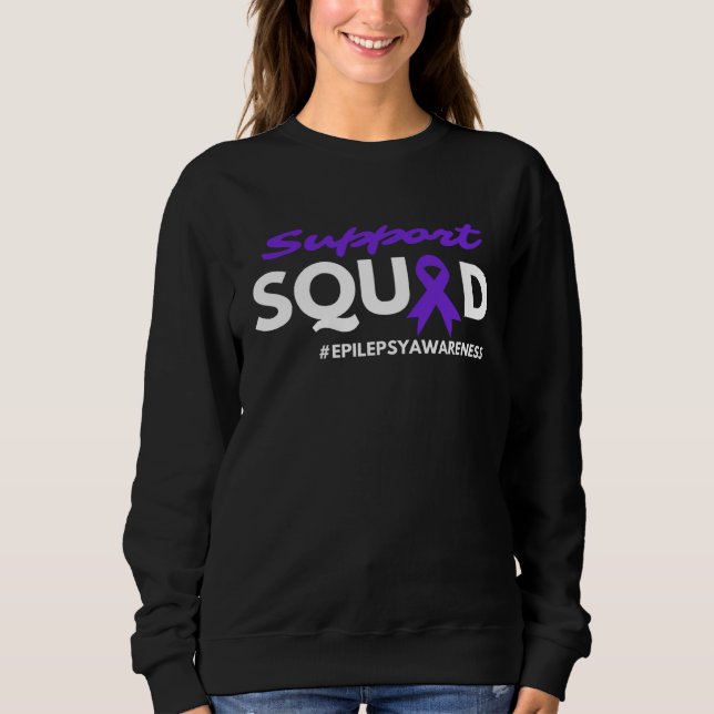 Camiseta Epilepsy Awareness Purple Ribbon Support Squad (Frente)